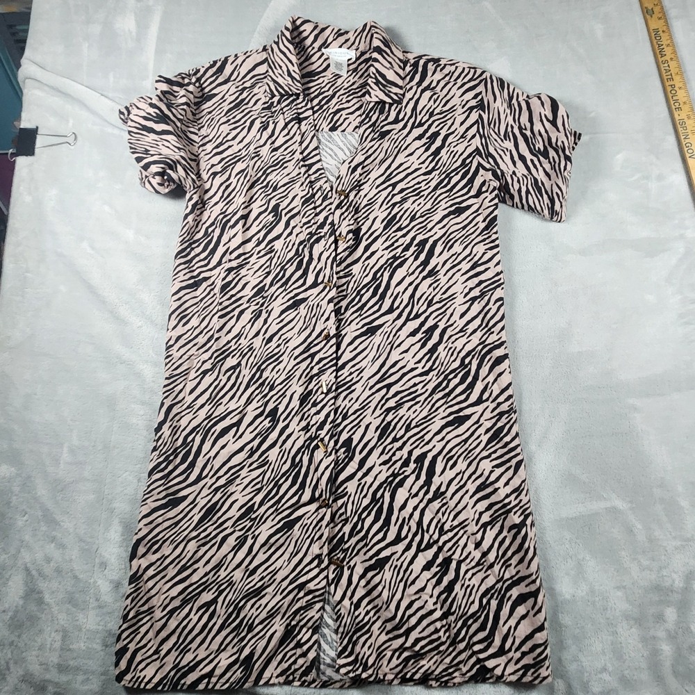 Kurious LA Womens Small Shirt Dress Zebra‎ Striped Safari Indie Cottagecore